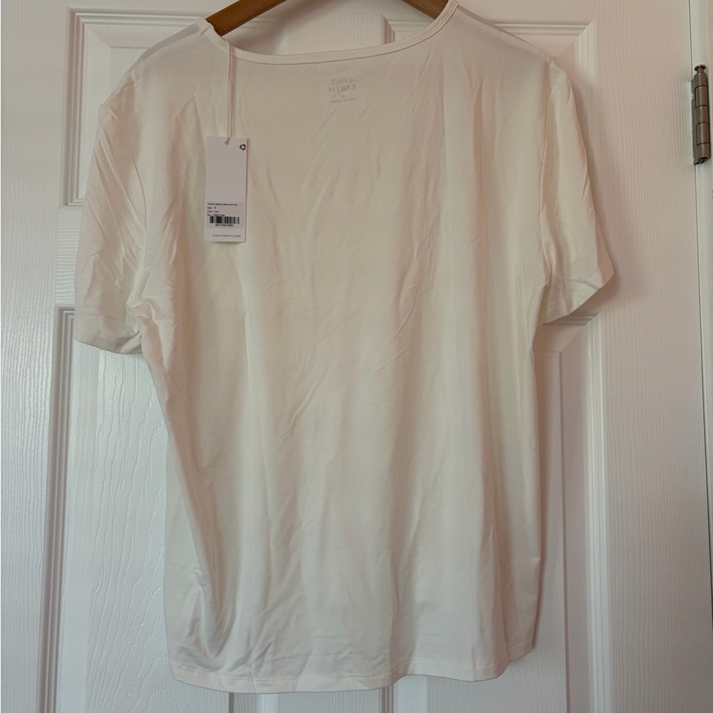 Cozy Earth Women’s Bamboo Stretch-knit Short Sleeve Crew Lounge Tee — Ivory - Picture 2 of 4
